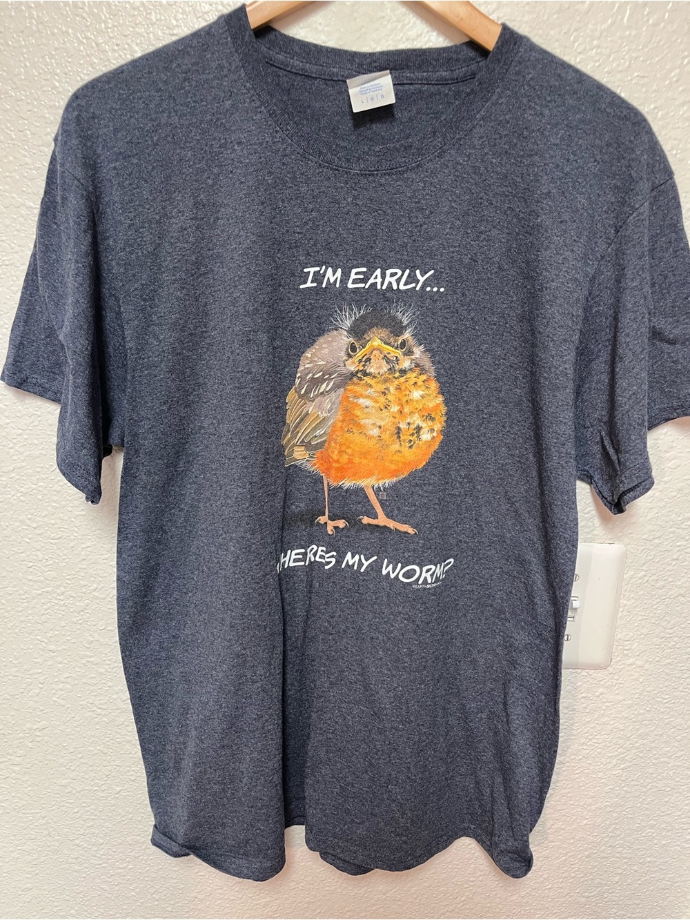 T-shirt Large Early Bird Where's My Worm Cotton Blend Shirt Sleeve Unisex